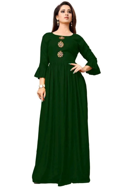 women's moto boots with protective toe capsDesigner Mart Green Rayon Maxi Gown Dress