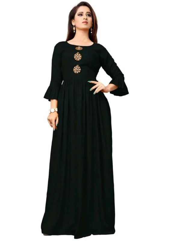 women's moto boots for punk rock fashionDesigner Mart Black Rayon Maxi Gown Dress