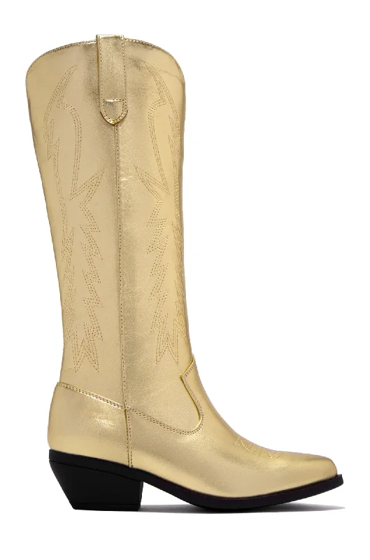women's booties with floral designMillie Western Boots - Gold