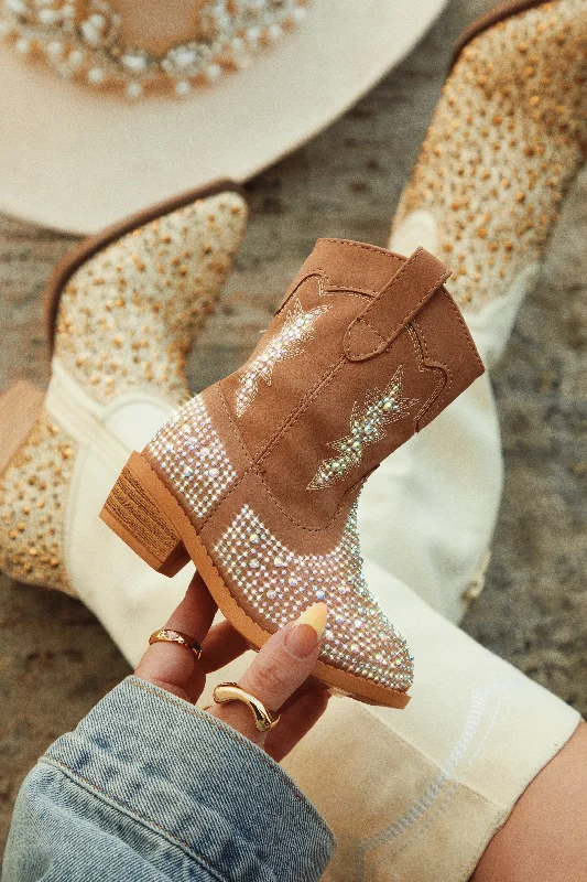 women's booties with unique strapsMini Frankie Embellished Cowgirl Boots - Tan