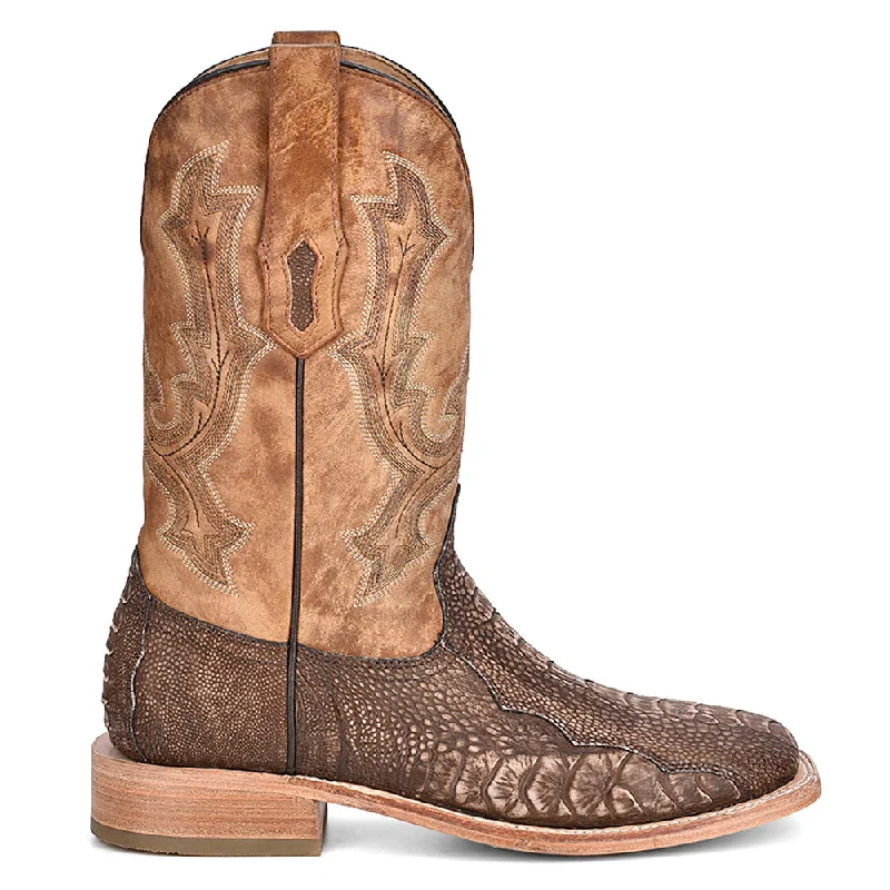 women's cowboy boots with ankle boots styleMn Ostrich Leg Embroidery Wide Square Toe Cowboy Boots