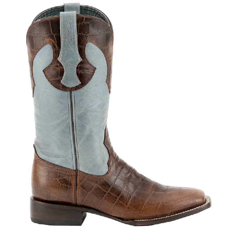women's cowboy boots for ridingMustang Square Toe Croc Embossed Cowboy Boots