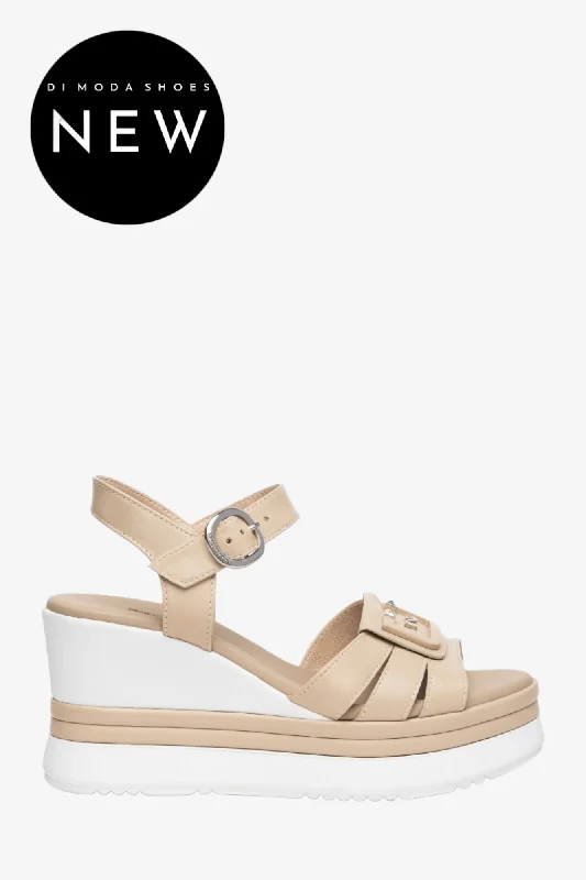 women's heeled ankle bootsNERO GIARDINI E410570D BEIGE LEATHER WEDGES