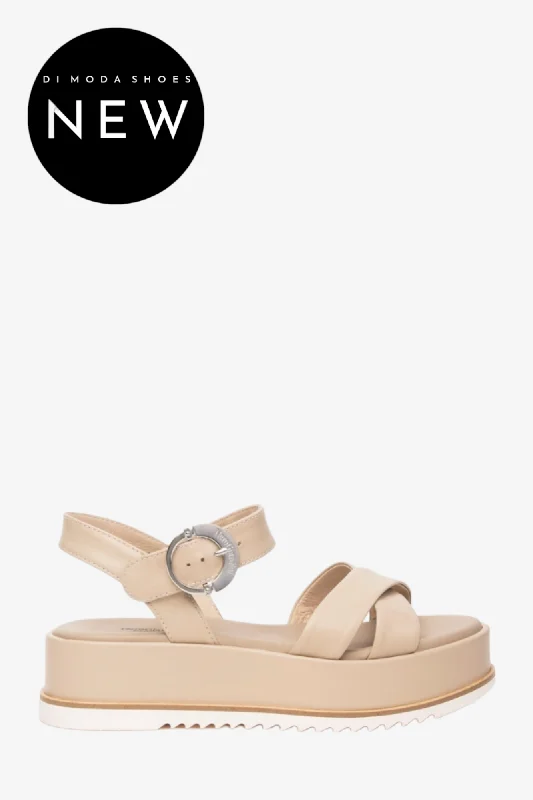 women's ankle boots with tasselNERO GIARDINI E410740D BEIGE LEATHER FLATFORM SANDAL