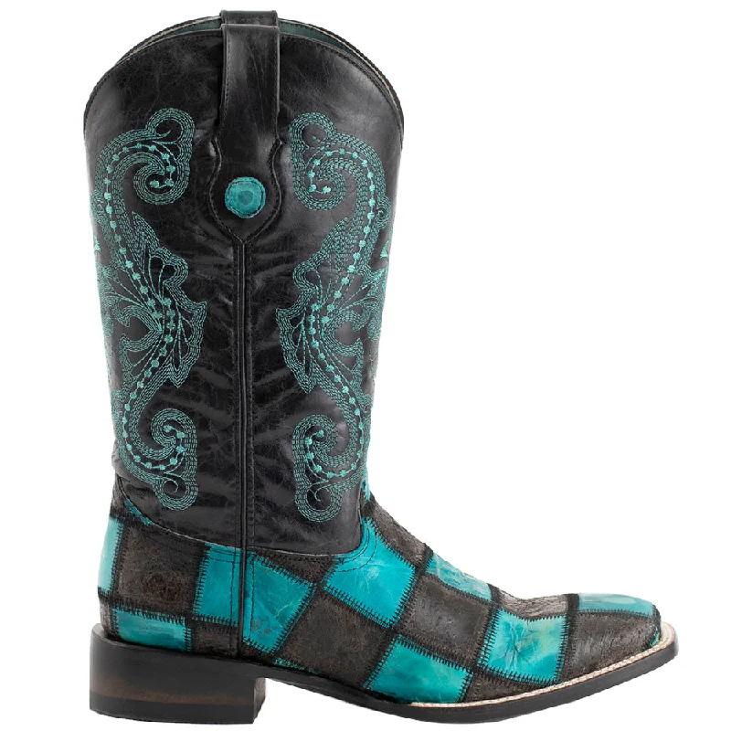 women's leather cowboy bootsPatchwork Embroidered Square Toe Cowboy Boots