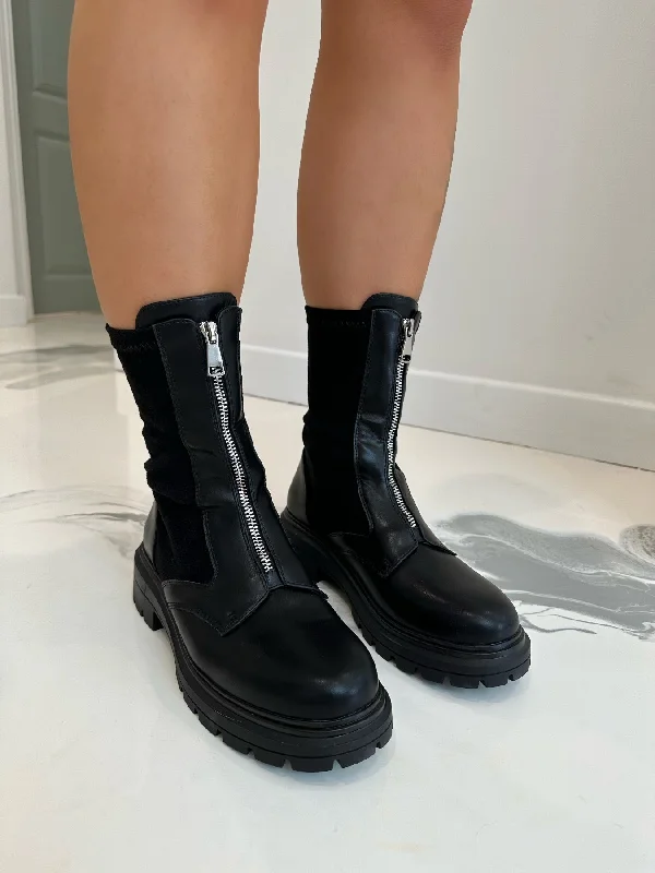 women's ankle boots for special occasionsPrescott - Black Faux Leather With Suede Zip Up Boots