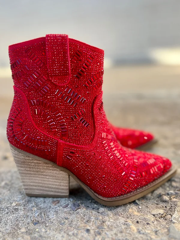 women's booties with unique strapsRed Maze of Life Boots