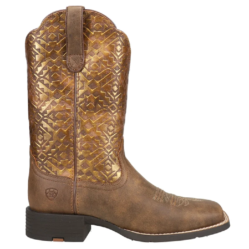 women's cowboy boots with pointed toeRound Up Metallic Embossed Square Toe Cowboy Boots