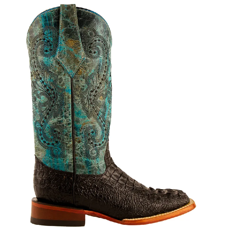 women's cowboy boots with pull strapsStampede Crocodile Embroidered Square Toe Cowboy Boots