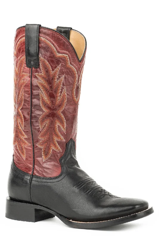 women's cowboy boots for festivalsStetson Womens Black/Red Leather Jessica 11In Cowboy Boots