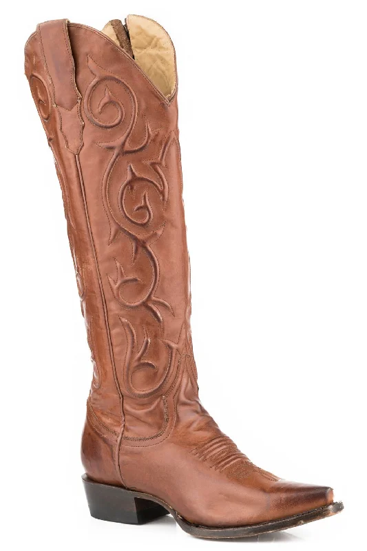 women's cowboy boots for summerStetson Womens Brown Leather Blair 18In Cowboy Boots