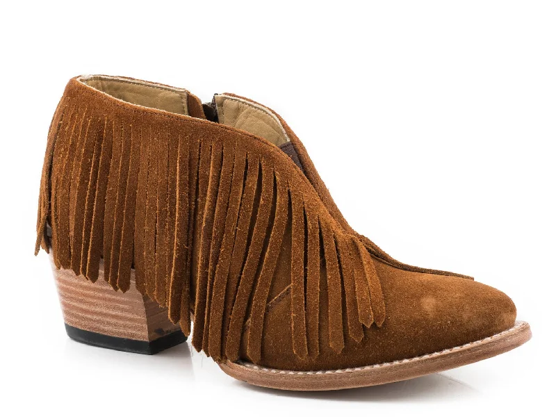 women's short cowboy bootsStetson Womens Brown Leather Cora 3In Fringe Ankle Boots