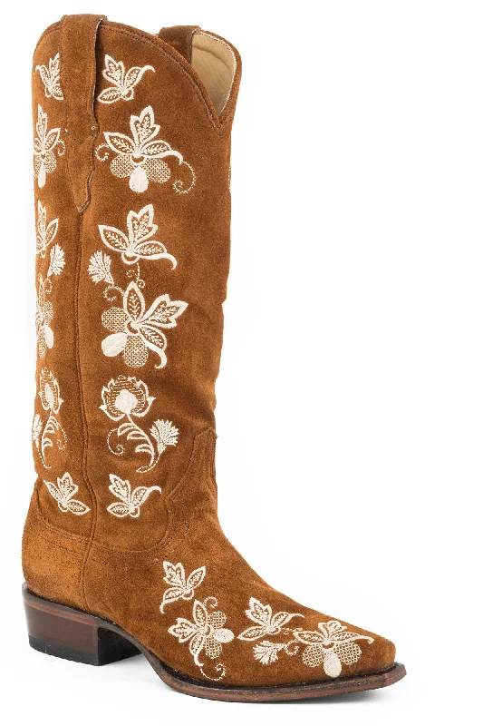 women's cowboy boots for ridingStetson Womens Brown Leather Gabi Floral Suede Cowboy Boots