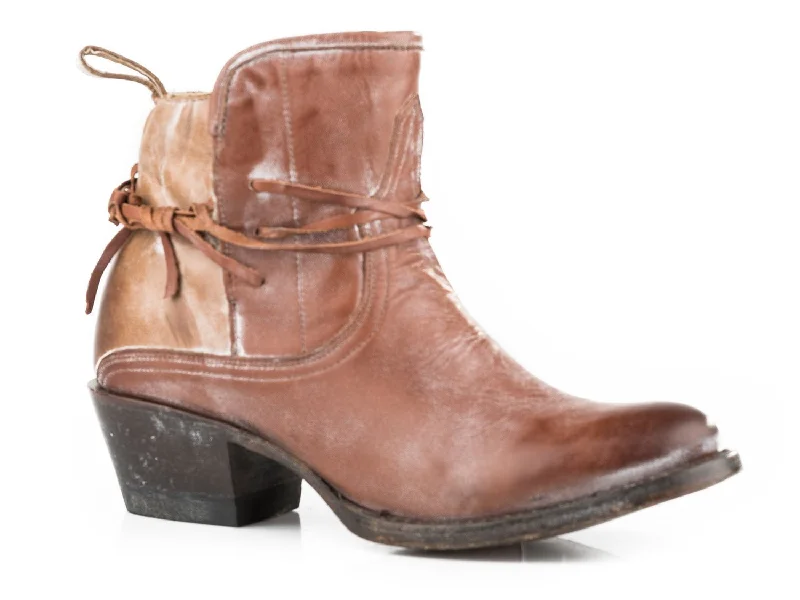 women's embroidered cowboy bootsStetson Womens Brown Leather Vintage Shorty Ankle Boots
