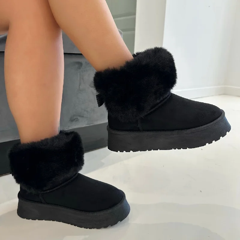 women's ankle boots with adjustable strapsTalliah - Black Chunky Platform Faux Fur Boots