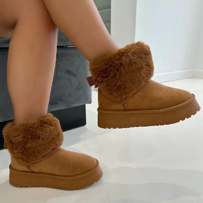 suede ankle boots for womenTalliah - Chestnut Chunky Platform Faux Fur Boots