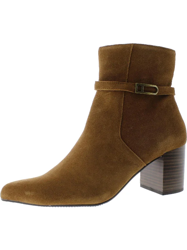 women's booties with sock-like fitTatum Womens Suede Stacked Heel Ankle Boots