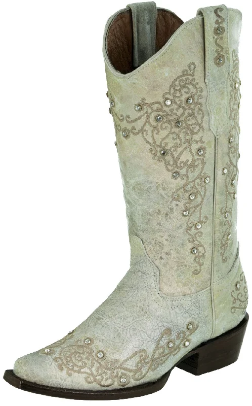 women's cowboy boots with spursWomens Stella Off White Leather Western Boots - Snip Toe