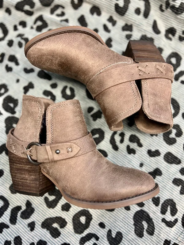 women's booties with unique strapsThe Barnyard Dance Booties