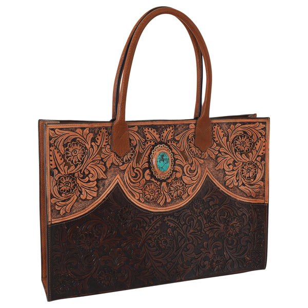 Tony Lama Floral Scroll Tooled Tote Bag