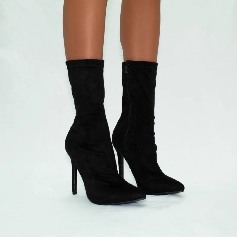 women's ankle boots with snakeskin printTurner - Black Lycra Zip Up Stilletto Heel Ankle Boots