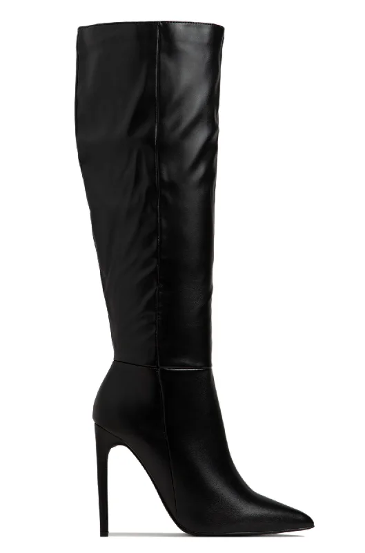 women's booties for eveningTyrah Up To The Knee Heel Boots - Black