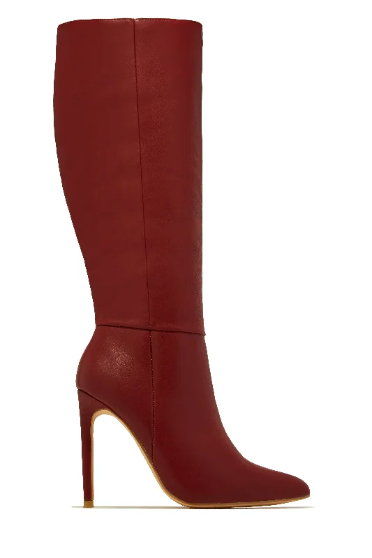 women's booties for fashionTyrah Up To The Knee Heel Boots - Wine