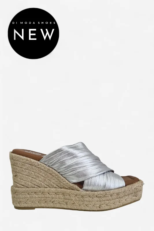 women's ankle boots for casual wearVIGUERA 2035 SILVER LEATHER ESPADRILLE WEDGES MULE