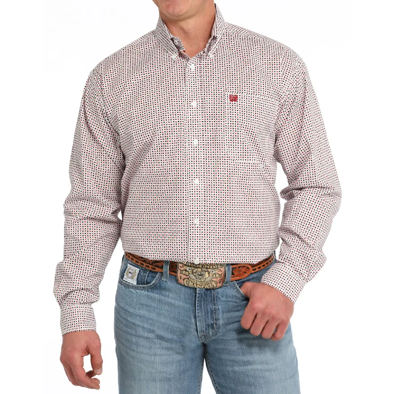 Cinch Men's White Geometric Print Button Down