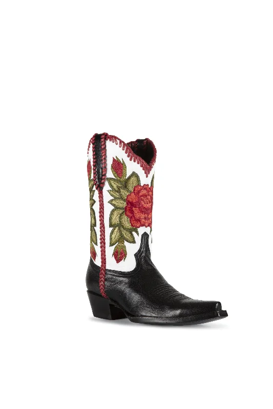 women's moto boots with studsAzulado - Bella Rose - Black & White