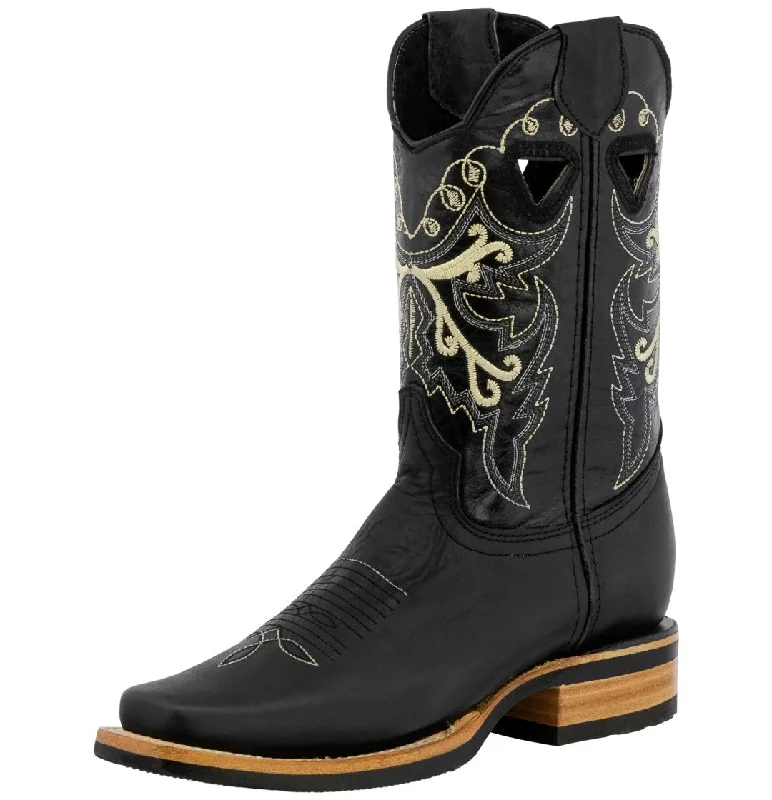 women's cowboy boots for casual wearWomens Jesse Black Western Cowboy Boots Leather - Square Toe