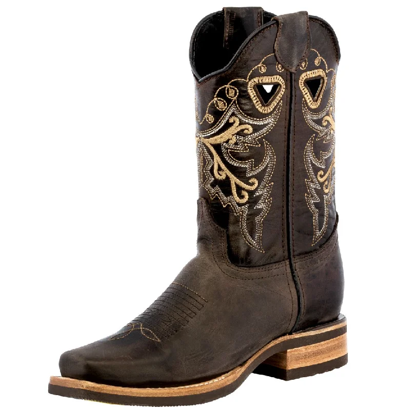 women's cowboy boots with metallic accentsWomens Jesse Dark Brown Western Cowboy Boots Leather - Square Toe