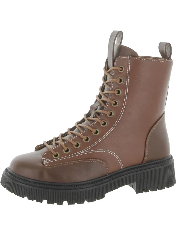 women's suede bootiesWomens Faux Leather Ankle Combat & Lace-up Boots