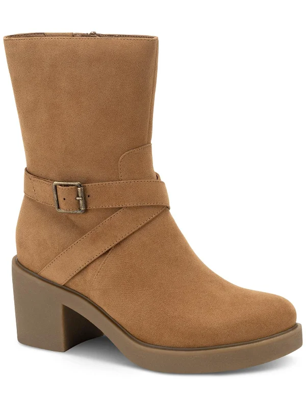 women's booties with peep toeWomens Faux Leather Round Toe Booties