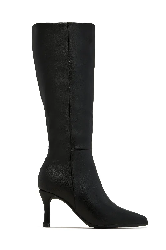 women's booties for officeZama Knee High Heel Boots - Black