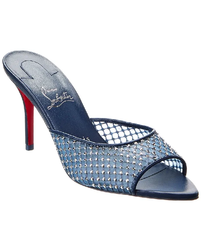Women's Ankle Strap Mules in Navy Blue with Rhinestone Embellishments for a Sparkly Look men's mules for spa daysChristian Louboutin Apostropha 80 Mesh & Leather Mule