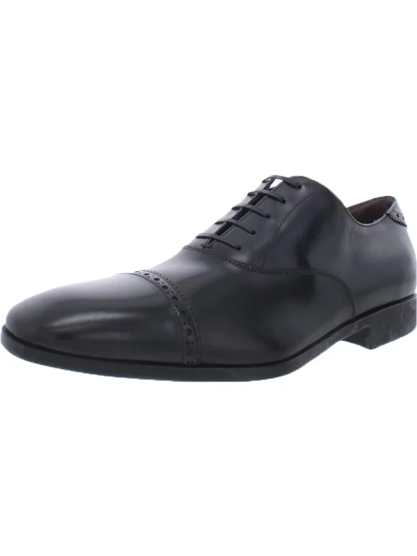 Ferrab Mens Leather Lace Up Cap Toe Oxfords